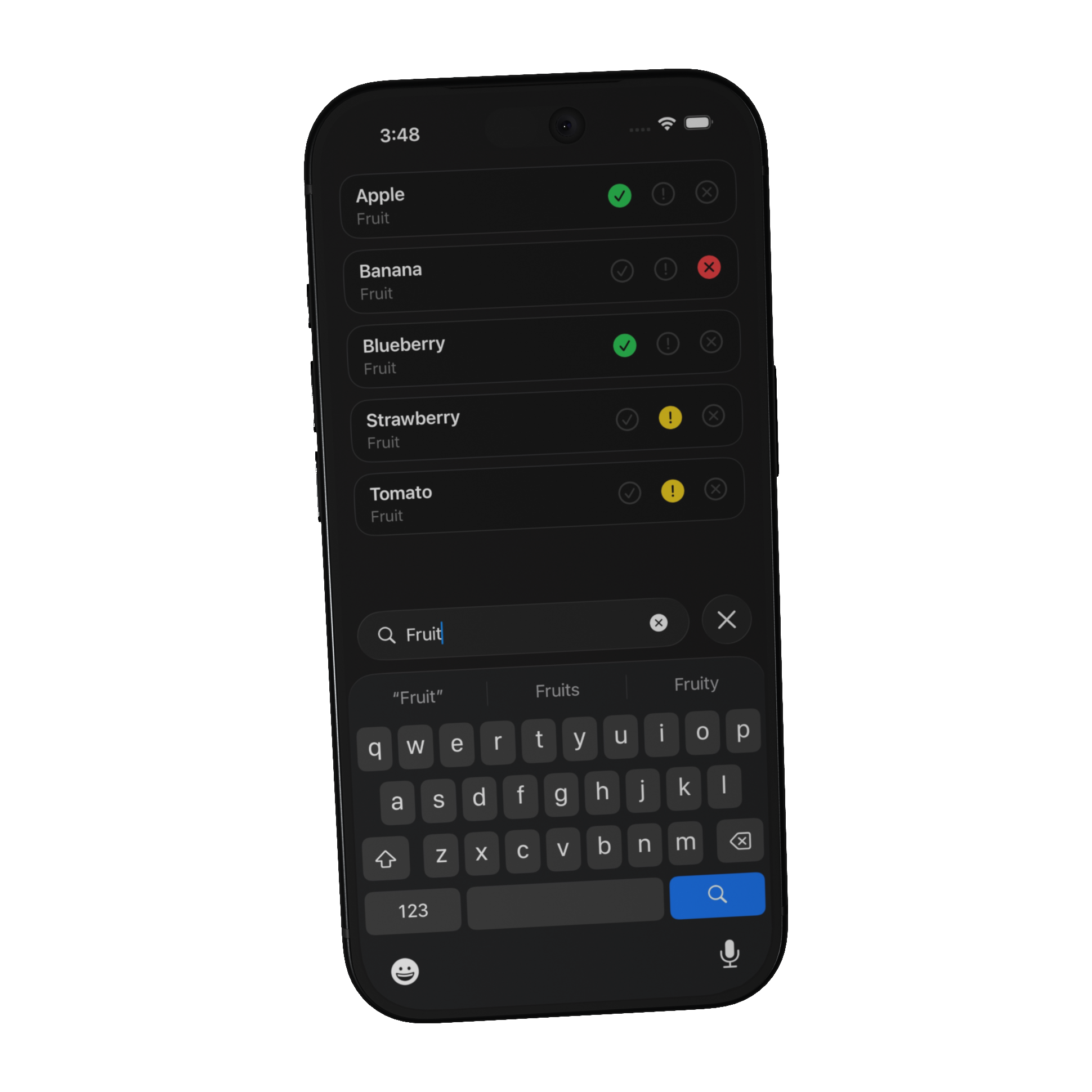 Inventory app showing search results